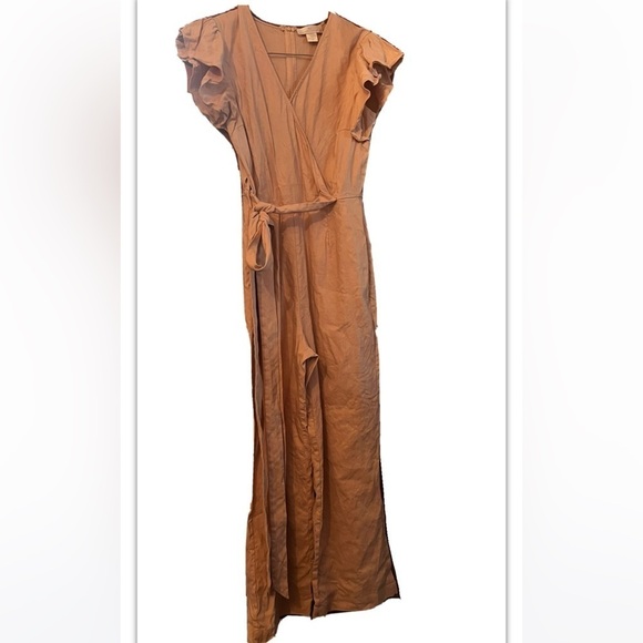 Rachel Parcell Pale Pink Ruffled Sleeve Tie Waist Pantsuit Sz S Belted - Picture 4 of 10